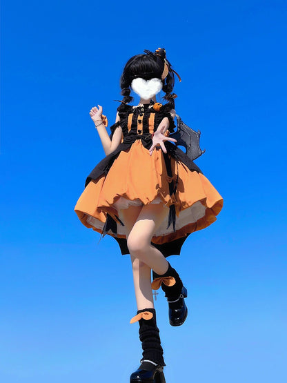 Black Orange Halloween Witch Sweet Pumpkin Lolita Dress ON823 ONI