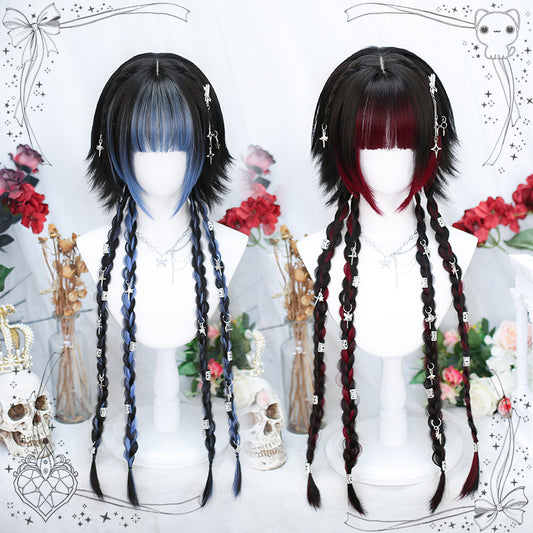 Harajuku Series Short Wig Long Braids Red Blue ON989 MK Kawaii Store