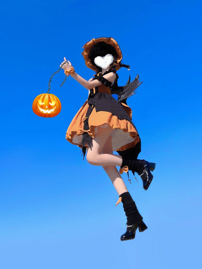 Black Orange Halloween Witch Sweet Pumpkin Lolita Dress ON823 ONI