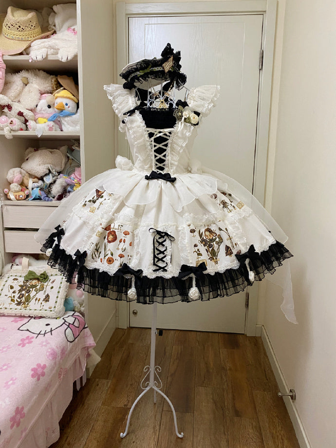 Perfect White Black Flowers Lovely Lolita Dress ON816