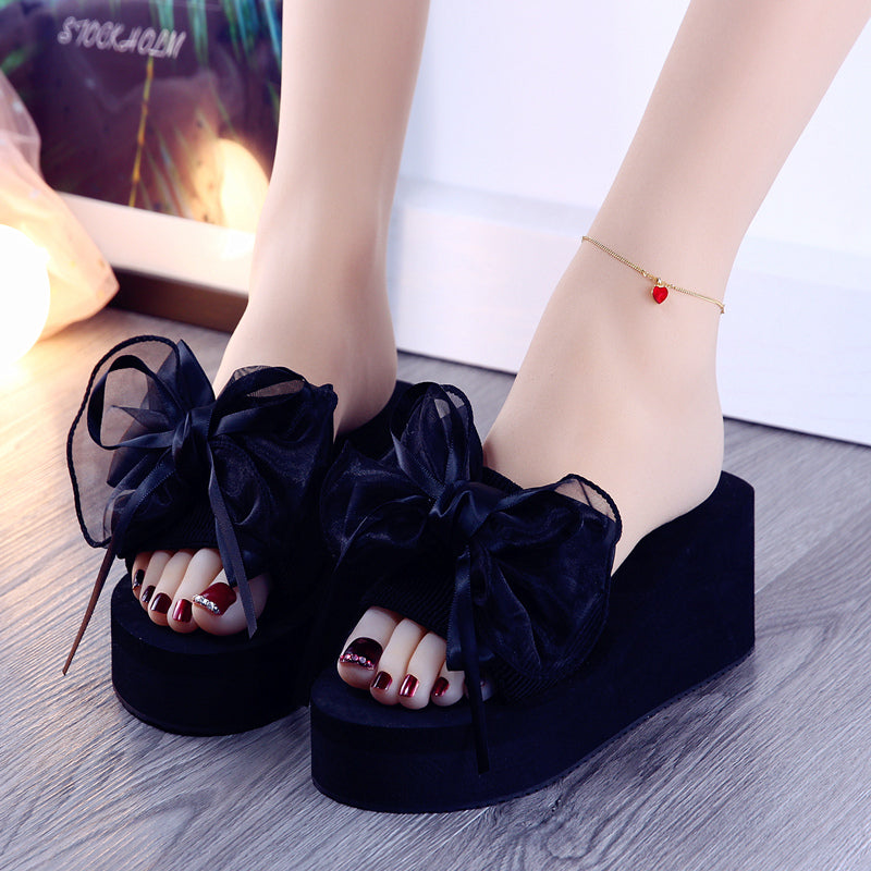 Cute Black Bow Sweet Chic Sandals ON880 MK Kawaii Store