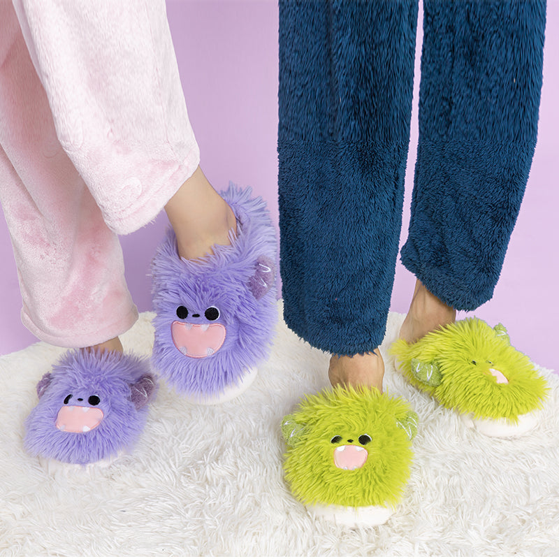 Purple Green Kawaii Monsters Slippers MK Kawaii Store