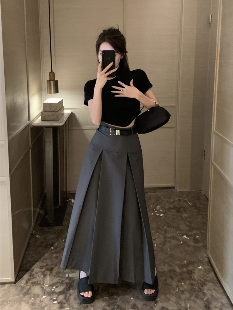 Gray Long Skirt Korean Fashion ON963 MK Kawaii Store