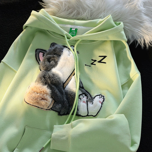 Kawaii Cat Embroidery Sweater Hooded