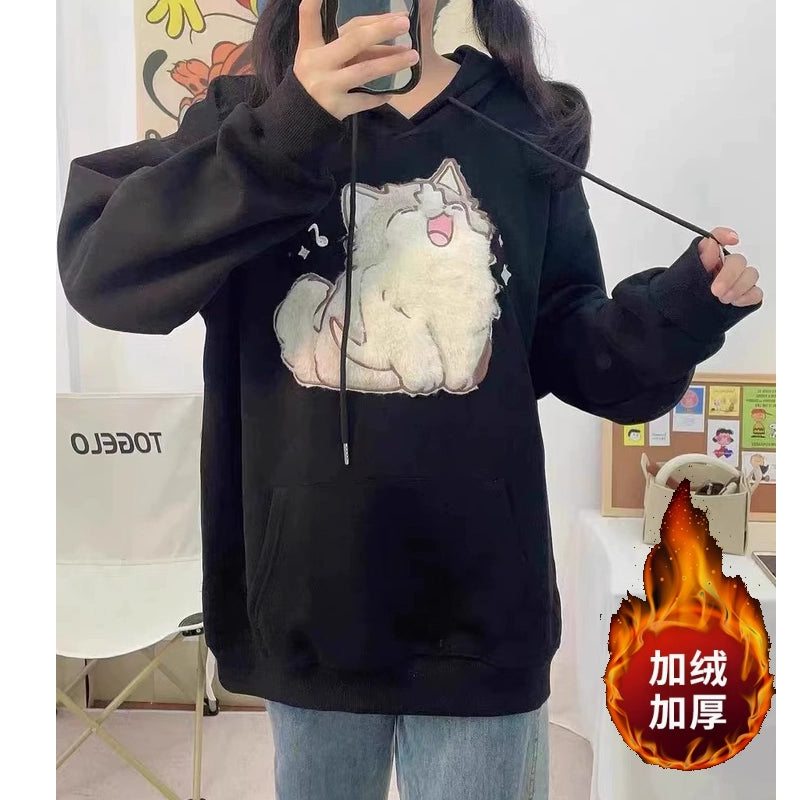 Kawaii Cat Embroidery Sweater Hooded