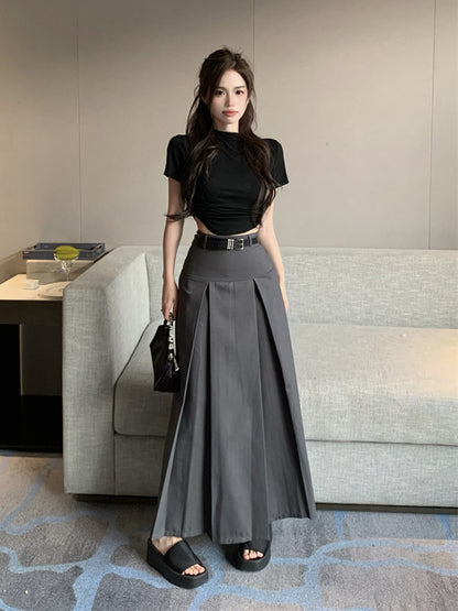 Gray Long Skirt Korean Fashion ON963 MK Kawaii Store