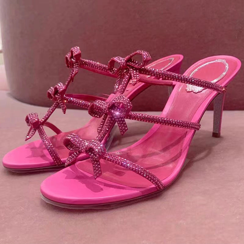 Sweet Rhinestone Bow Sandals High Heels MK Kawaii Store
