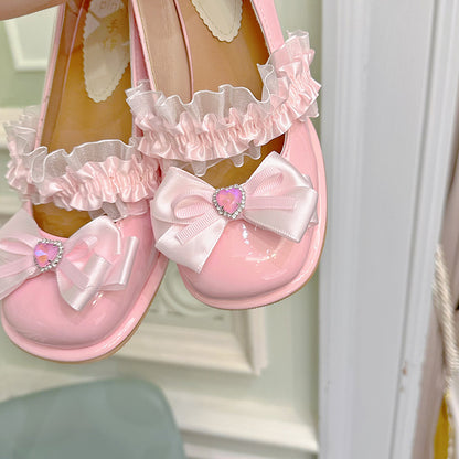 Sweet Peach Pink Bow Lace High Heels MK Kawaii Store