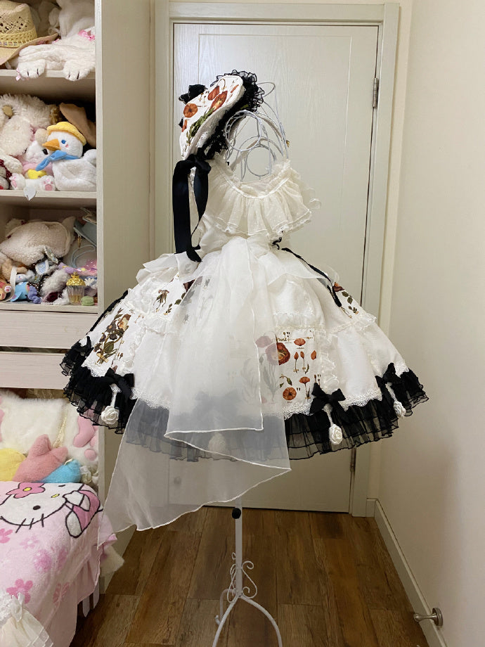 Perfect White Black Flowers Lovely Lolita Dress ON816