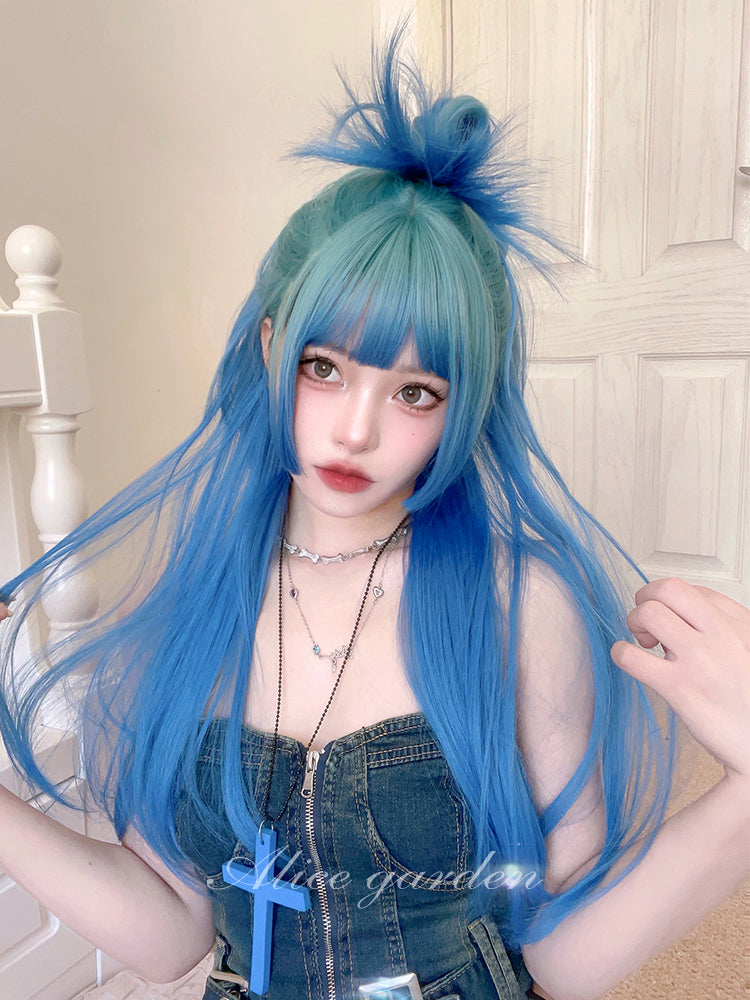 Casual Series Long Ocean Blue Gradient Wig ON981