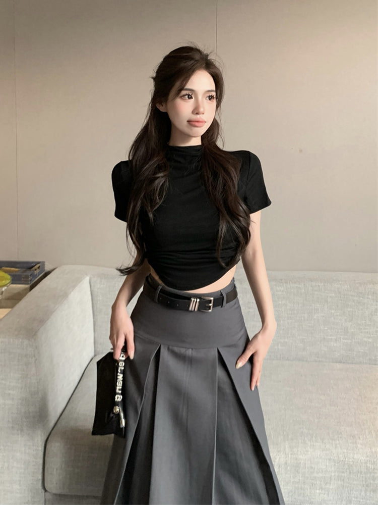 Gray Long Skirt Korean Fashion ON963
