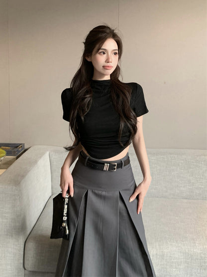 Gray Long Skirt Korean Fashion ON963 MK Kawaii Store