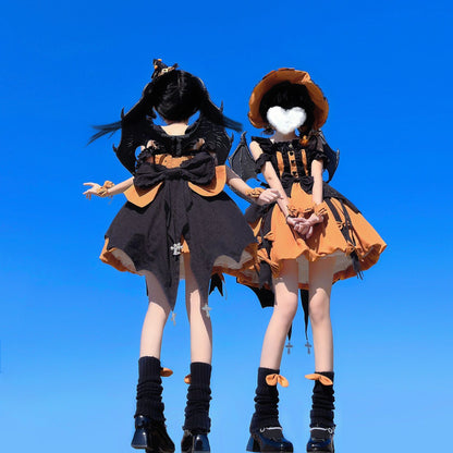 Black Orange Halloween Witch Sweet Pumpkin Lolita Dress ON823 ONI