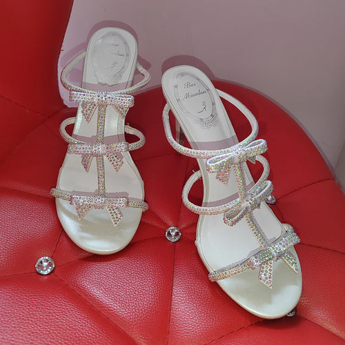 Sweet Rhinestone Bow Sandals High Heels MK Kawaii Store