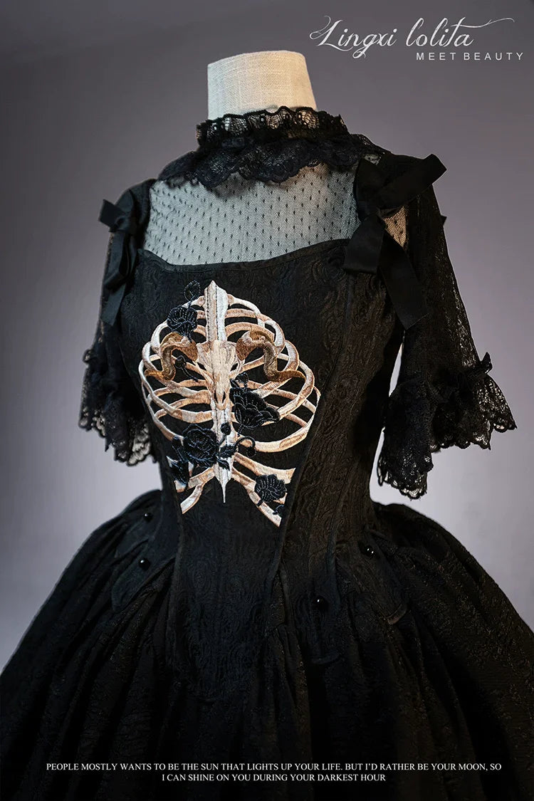 (BFM)Lingxi Lolita~Bone island Gothic Lolita Corset Goth Blouse Skirt Set   