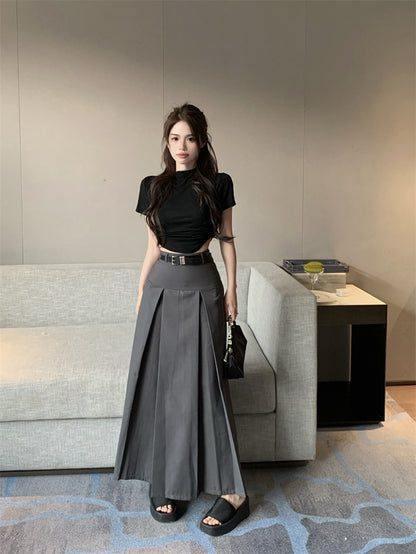 Gray Long Skirt Korean Fashion ON963 MK Kawaii Store