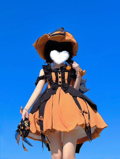 Black Orange Halloween Witch Sweet Pumpkin Lolita Dress ON823 ONI