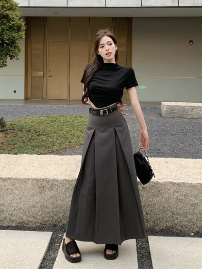 Gray Long Skirt Korean Fashion ON963 MK Kawaii Store