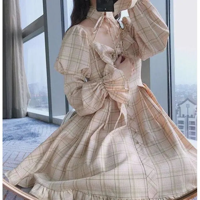 Olivia Snowbird Plaid Kawaii Princess Dolly Dress with Choker