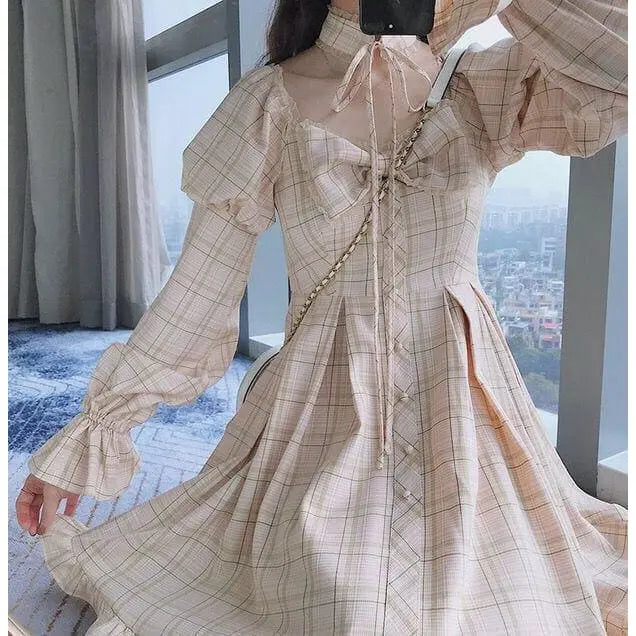 Olivia Snowbird Plaid Kawaii Princess Dolly Dress with Choker