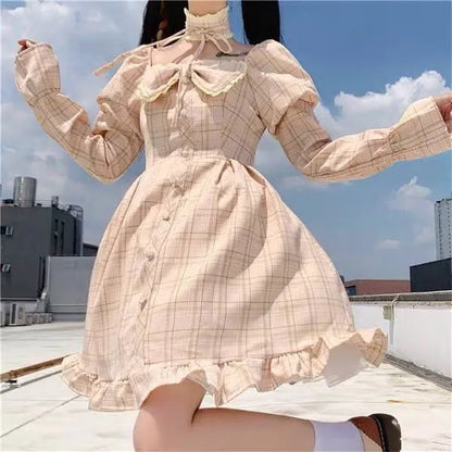 Robe Dolly princesse Kawaii à carreaux Olivia Snowbird avec tour de cou