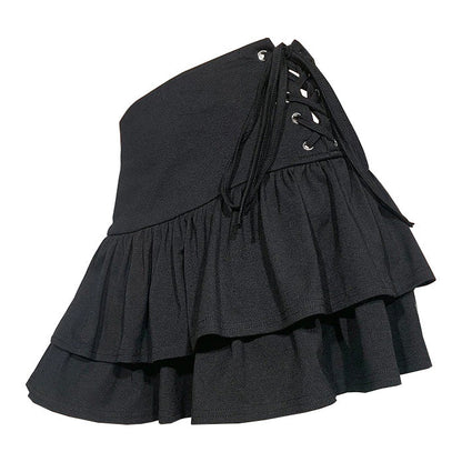 Black Lace Up Skirt