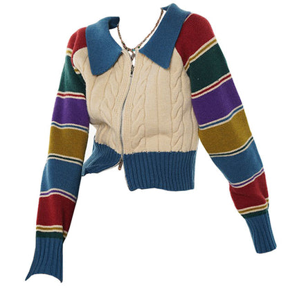 Colorful Sleeves Zip Up Cardigan