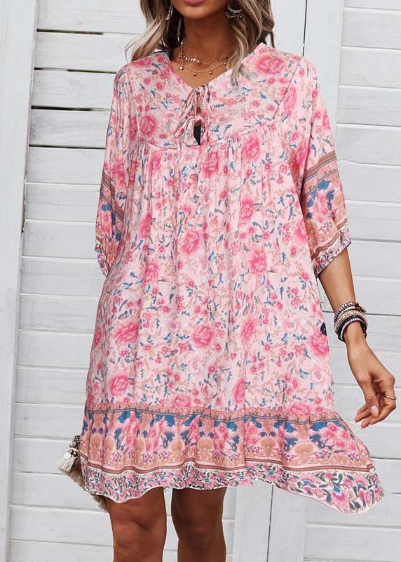 Mid Organic Pink Summer Patchwork Wrinkled Dress Holiday