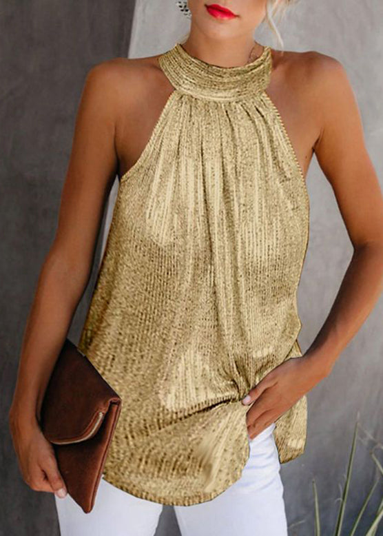 Gold Turtleneck Top Wrinkled Sleeveless Design Original