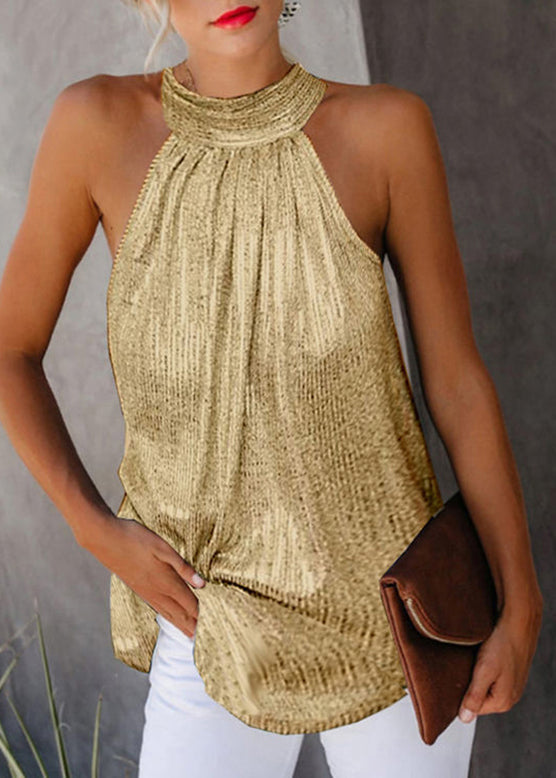 Gold Turtleneck Top Wrinkled Sleeveless Design Original