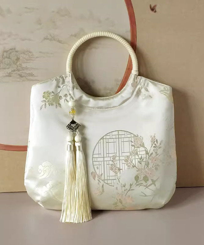 Beige Chinese Original Handbag New Tassel Tote Print