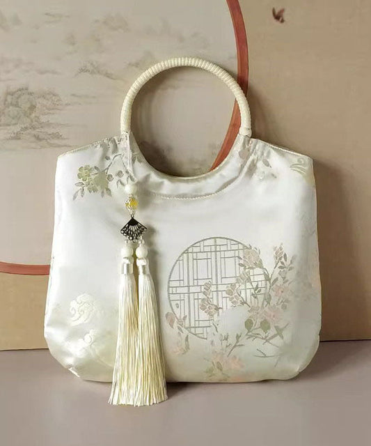 Beige Chinese Original Handbag New Tassel Tote Print