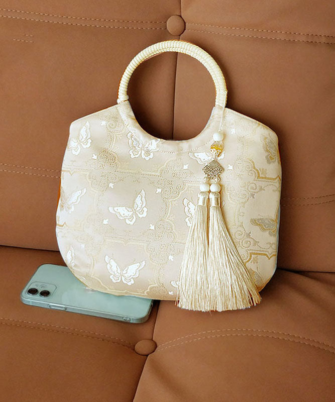 Beige Chinese Original Handbag New Tassel Tote Print