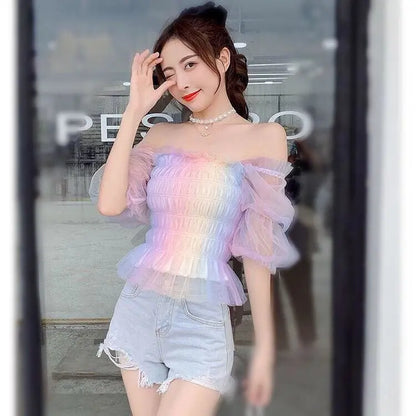 Pastel Rainbow Kawaii Princess Tulle Blouse