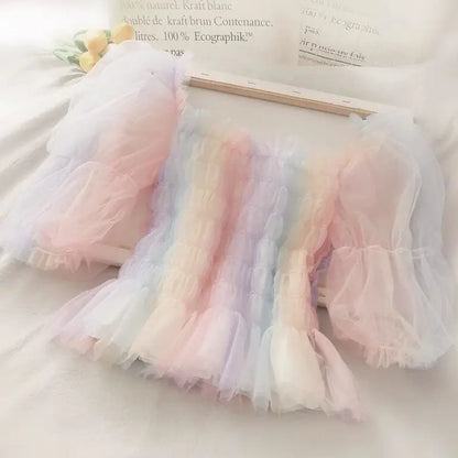 Pastel Rainbow Kawaii Princess Tulle Blouse