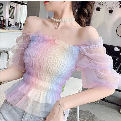 Pastel Rainbow Kawaii Princess Tulle Blouse