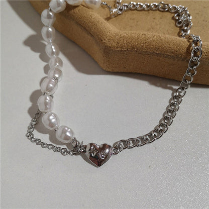 Sliver Pearl Heart Necklace