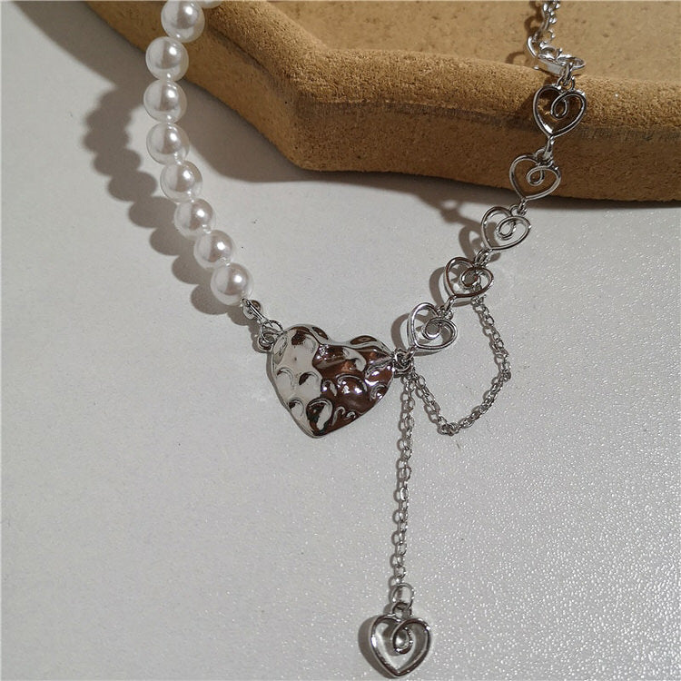 Sliver Pearl Heart Necklace