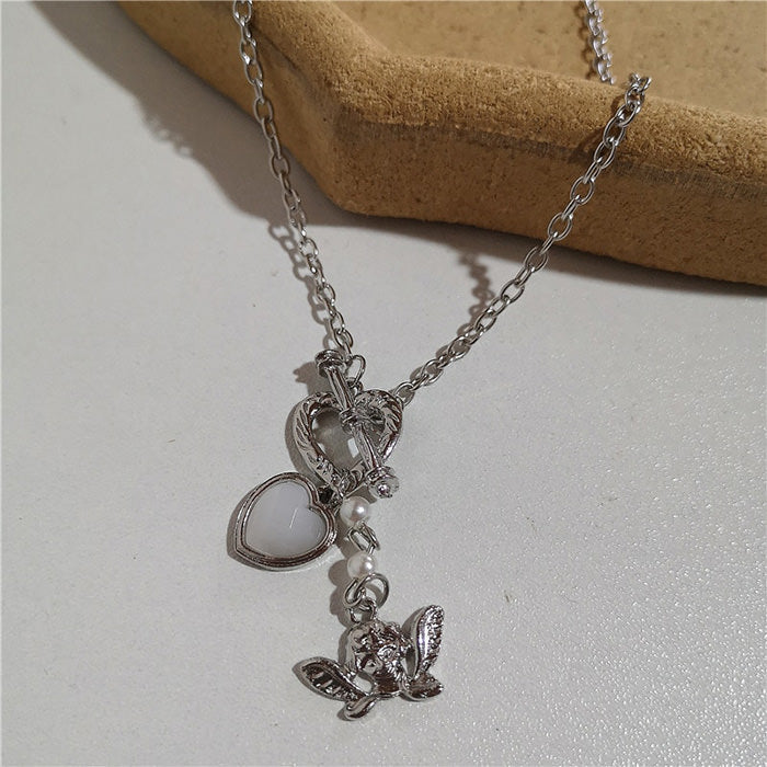 Sliver Pearl Heart Necklace