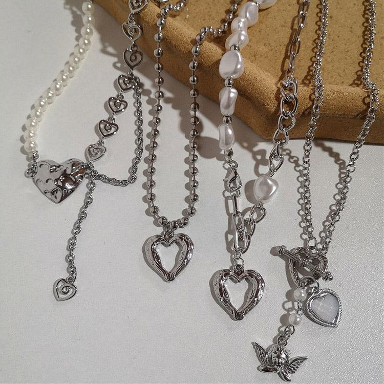 Sliver Pearl Heart Necklace