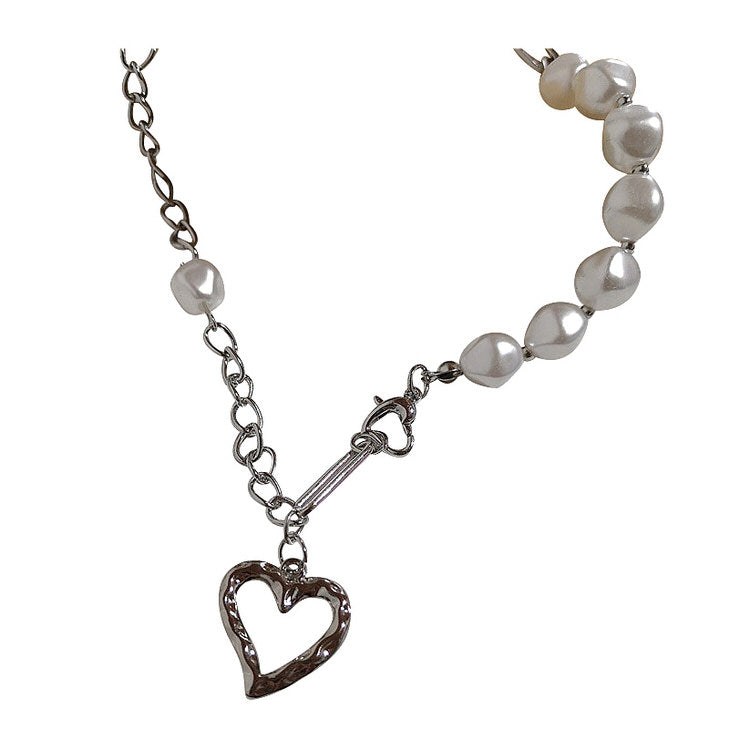 Sliver Pearl Heart Necklace