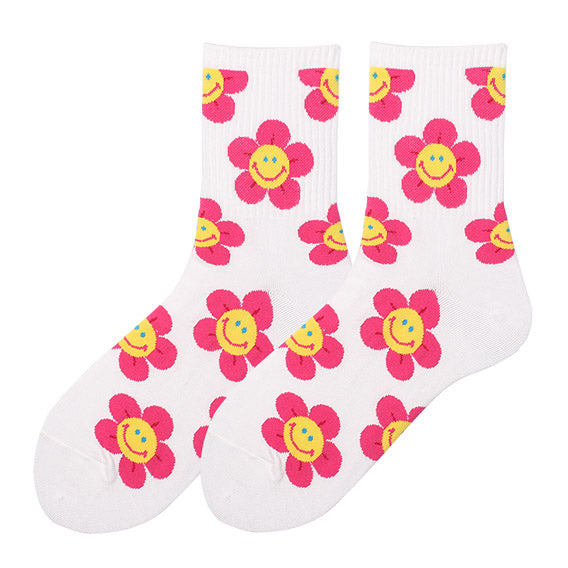 Kawaii Smile Face Flowers Socks