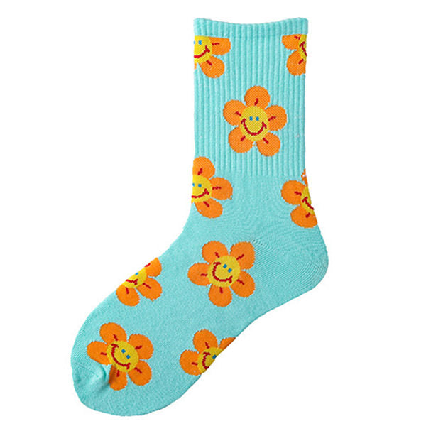 Kawaii Smile Face Flowers Socks