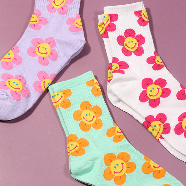 Kawaii Smile Face Flowers Socks