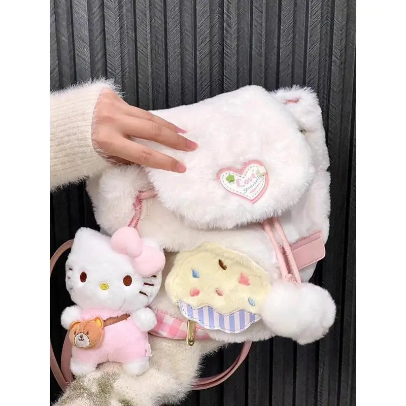 Kawaii Aesthetic Y2K Cute Fairy Pink Heart Plush Backpack - Kimi MK Kawaii Store