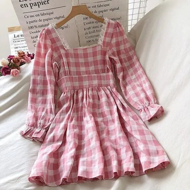 Pink Plaid Kawaii Princess Mini Dress