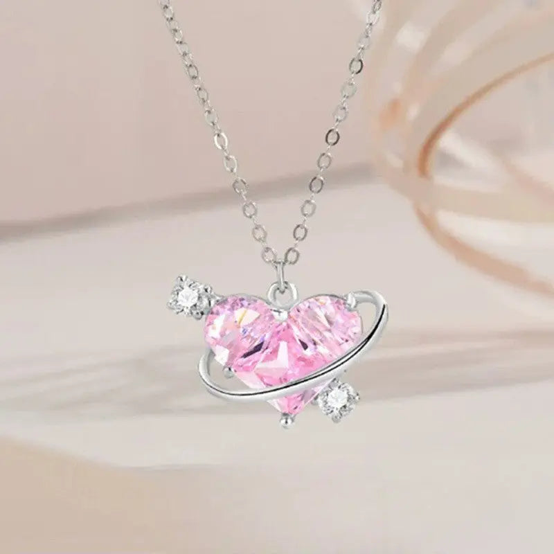 Kawaii Aesthetic Y2K Cute Fairy Pink Planet Love Necklace MK Kawaii Store