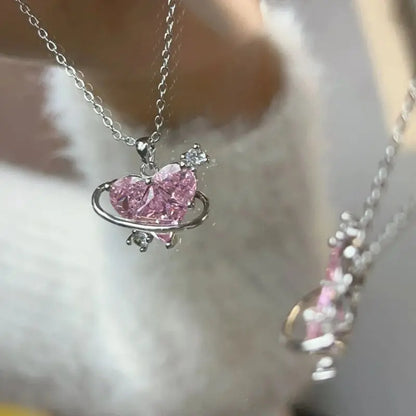 Kawaii Aesthetic Y2K Cute Fairy Pink Planet Love Necklace MK Kawaii Store