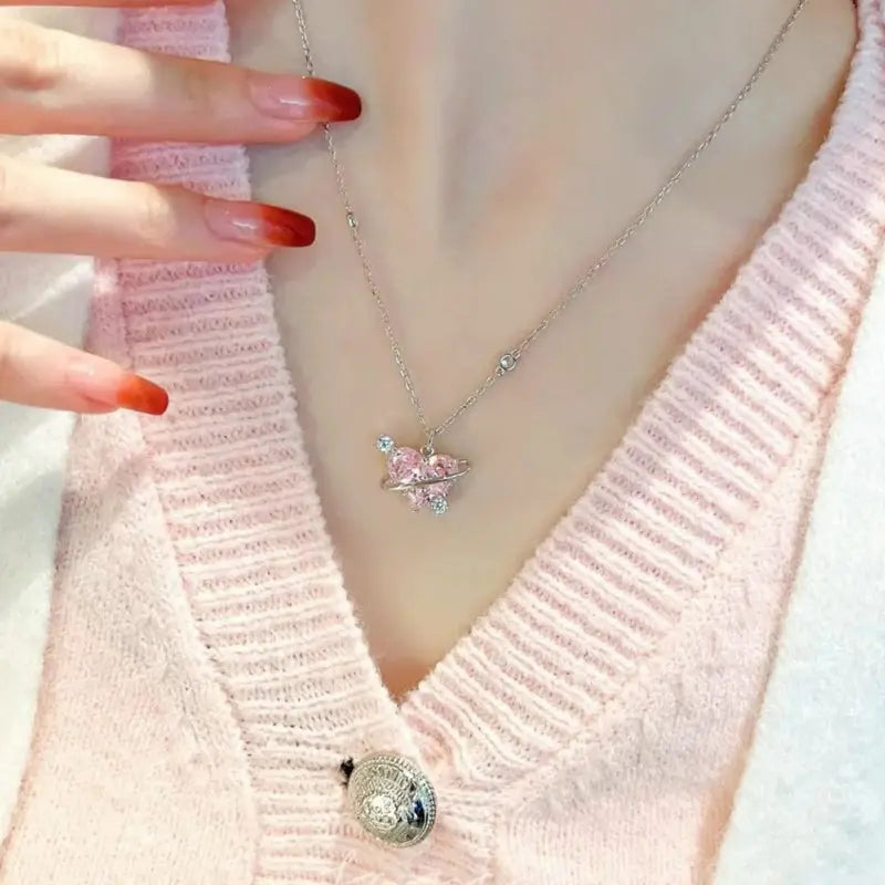 Kawaii Aesthetic Y2K Cute Fairy Pink Planet Love Necklace MK Kawaii Store