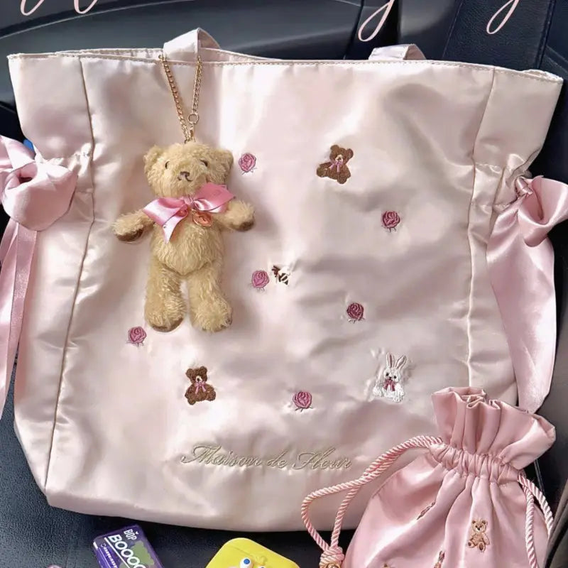 Kawaii Aesthetic Y2K Cute Fairy Pink Rabbit Bear Bow Handbag spreepickyshop
